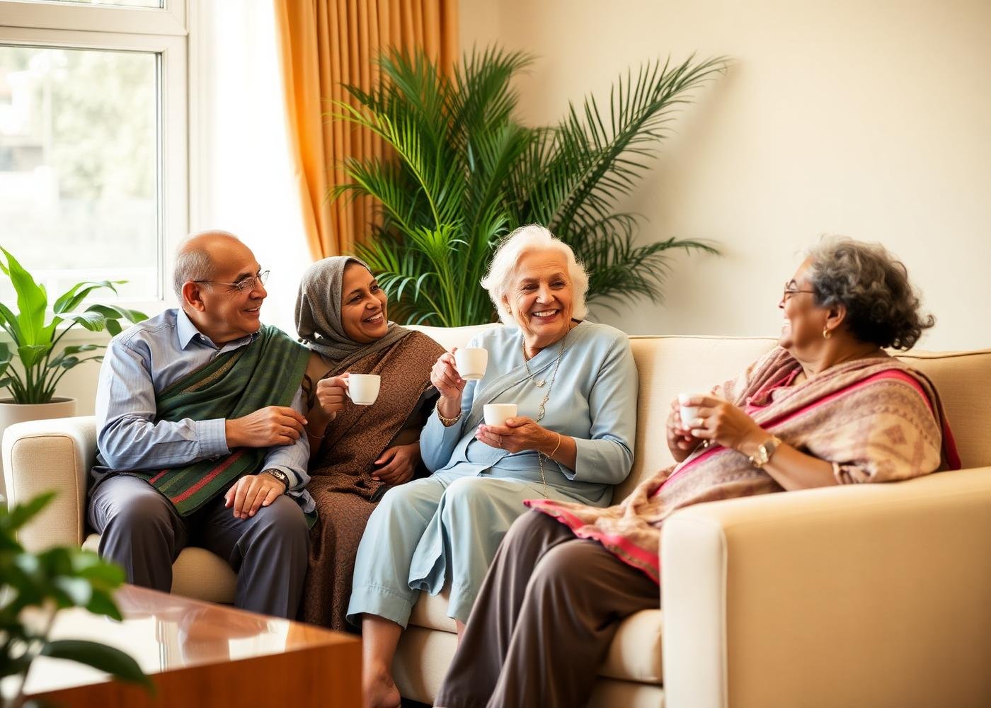 Seniors sharing tea at Uddhaar lounge